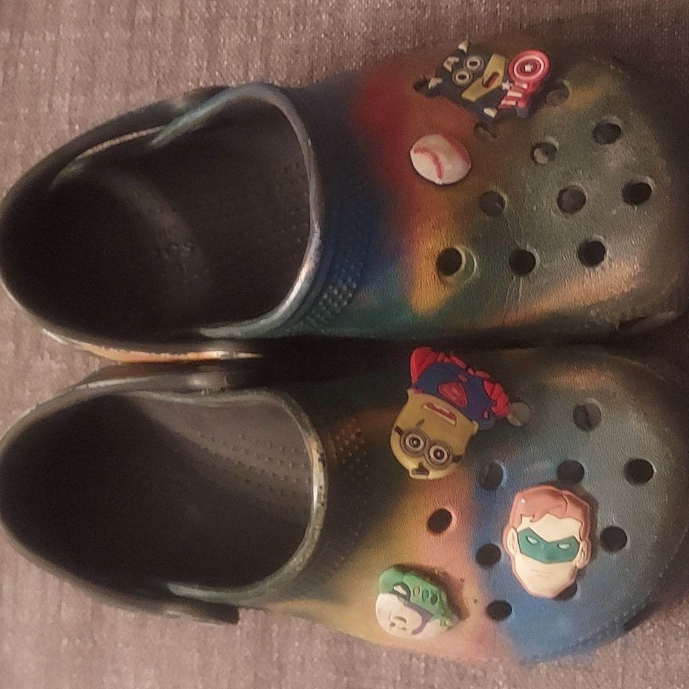 Authentic Crocs, kids size 12, rainbow black